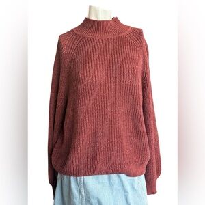 GAP Women's Shaker Stitch Knit Mock Neck Cotton Sweater Burnt Russet Red L